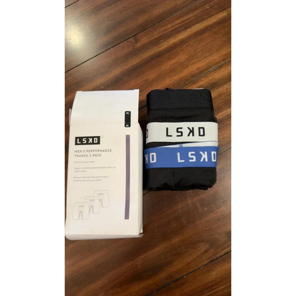 LSKD Mens‎ Perform Trunks 3-Pack XL Black Blue White MUND00550 5 Inch Inseam NEW